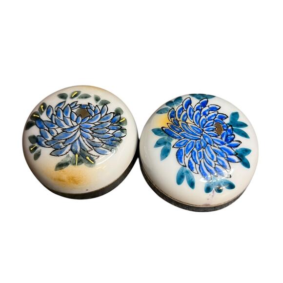 Vtg Small Midcentury Colorful Ginger Jar w Lid Bird Flowers Japan 4.75" Set of 2 - Picture 8 of 9